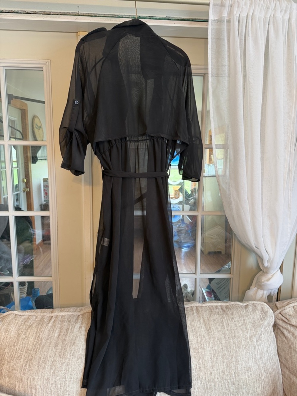 Sheer Black Long coat with Waist Tie.. light weight! - Picture 3 of 3